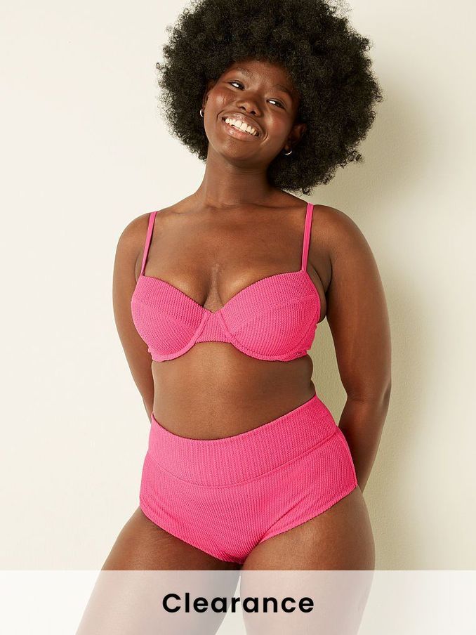 Capri Pink Crinkle High Waist Shortie Swim Bottom (Q10167) | £4