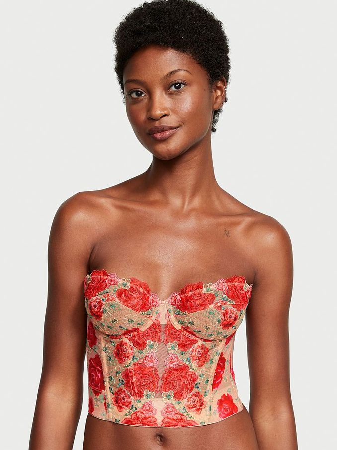 Tomato Red Embroidered Illuminating Blooms Corset Bra Top (Q10311) | £30