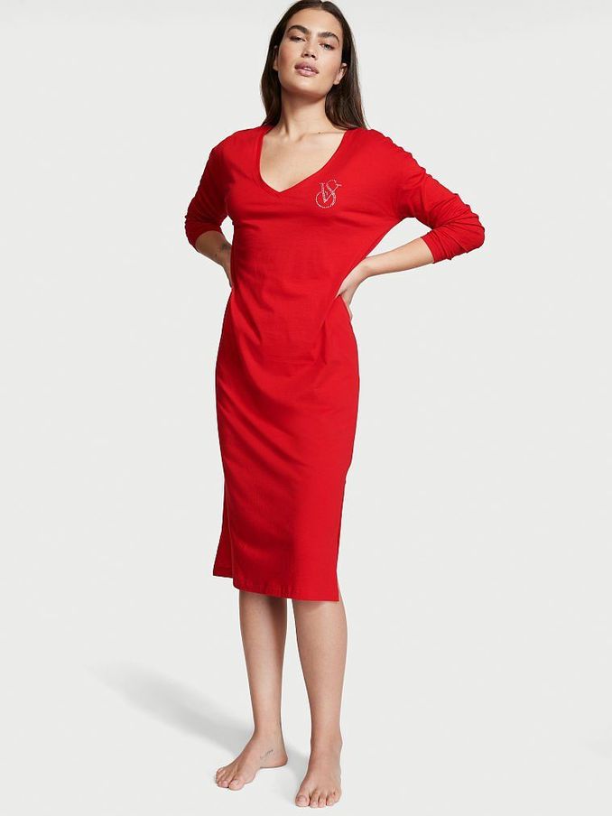 Lipstick Cotton Long Sleeve Midi Sleepshirt (Q10566) | £20