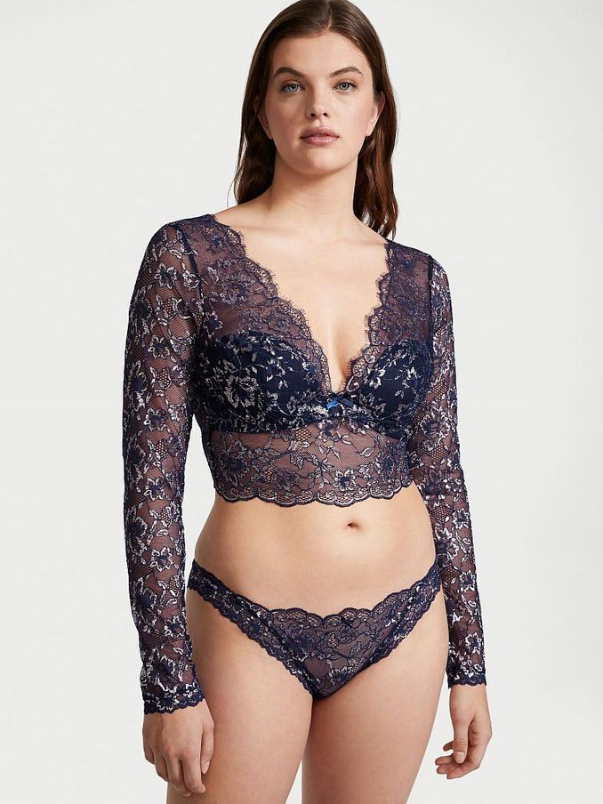 Ensign Navy Blue Allure Shimmer Long Sleeve Bra Top (Q10568) | £19