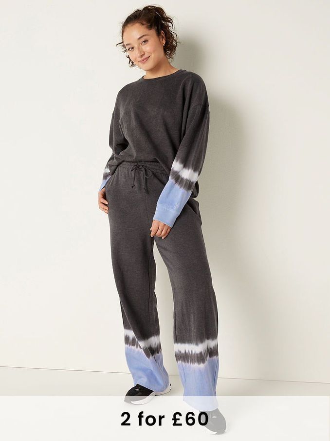 Dark Charcoal With Tie Dye High Waist Wide Leg Pant (Q10579) | £20
