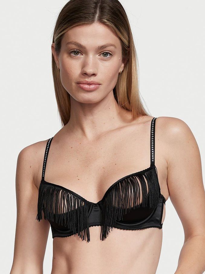 Black Fringe Quarter Cup Bra (Q10935) | £20