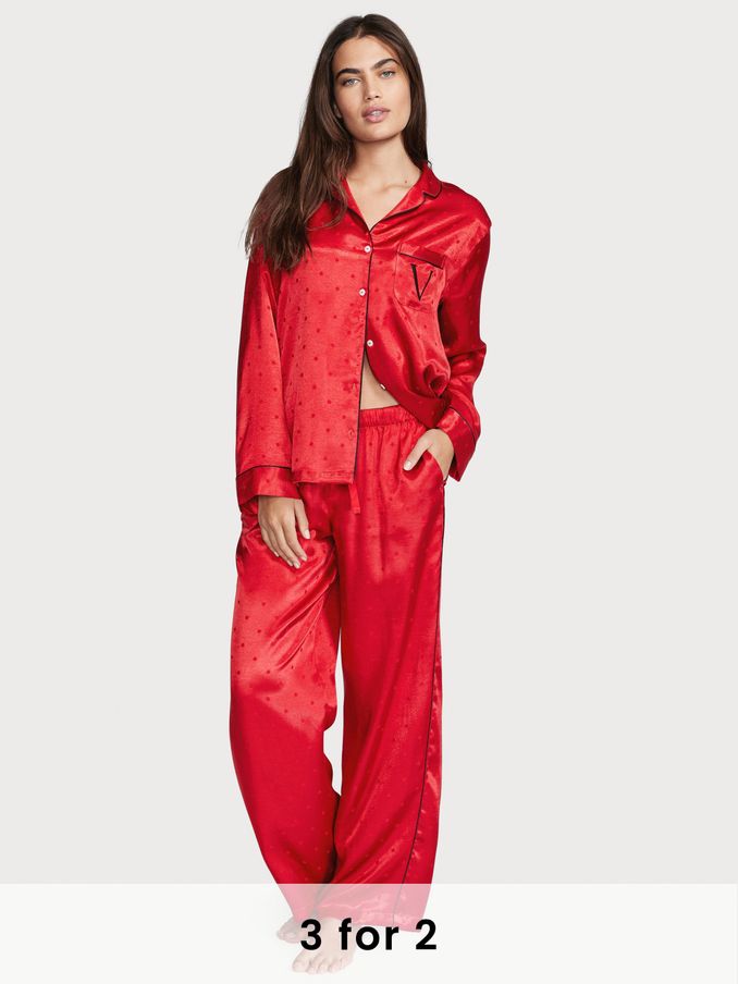 Lipstick Red Satin Long Pyjamas (Q11387) | £30