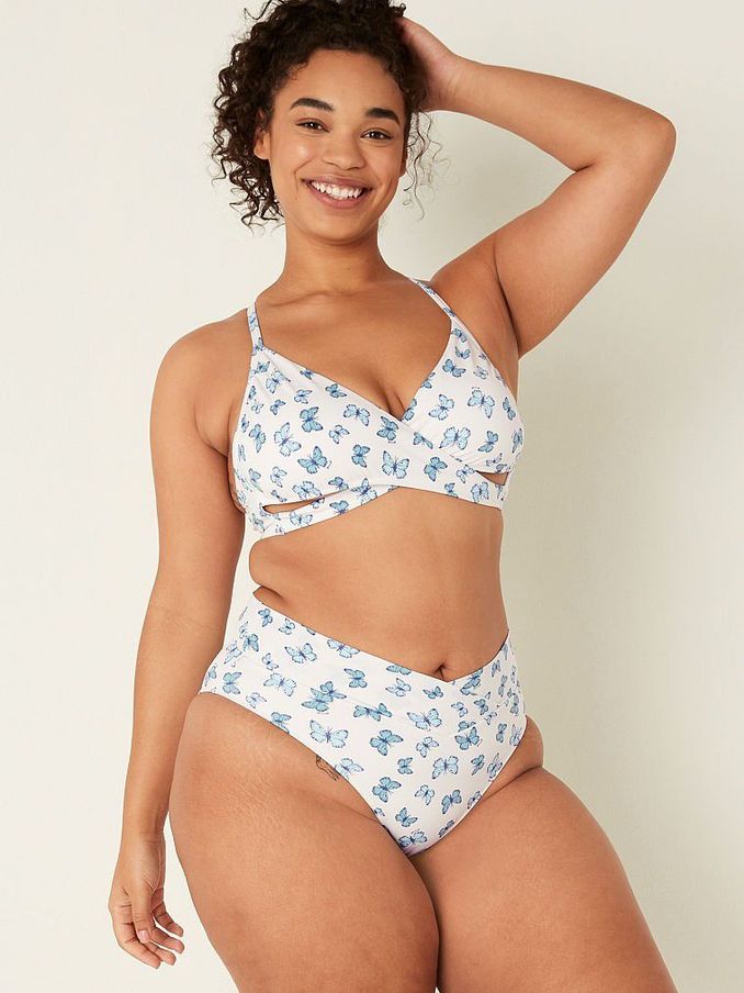 Optic White Butterfly V Crossover High Waist Bikini Swim (Q11534) | £4