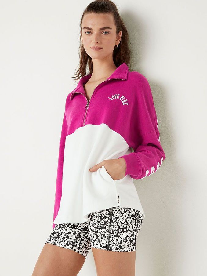 Pink Thrill Colorblock Logo Varsity Half Zip (Q11552) | £20