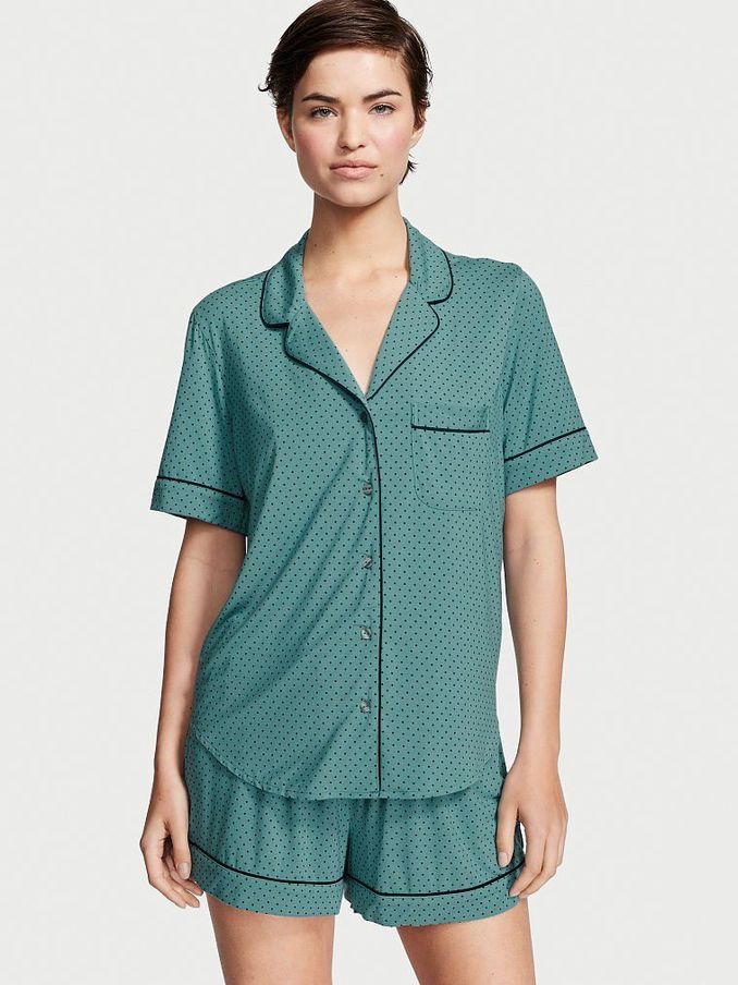 French Sage Green Mini Dot Modal Short Pyjamas (Q12665) | £20