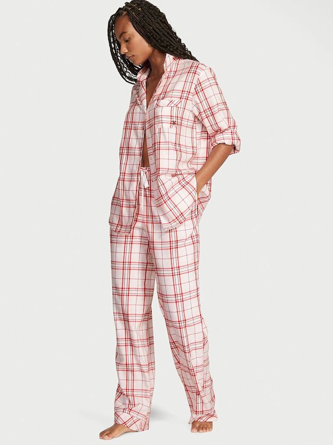 Peppermint Plaid Flannel Long Pajama Set (Q12869) | £15
