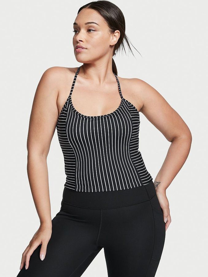 Black and White Stripe Seamless Racerback Tank Top (Q12870) | £12