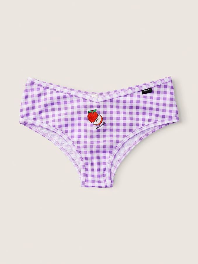 Purple Petal Gingham Print With Embroidery Cotton Cheeky Knickers (Q13733) | £3