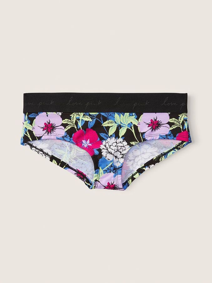 Black Floral Bloom Print Logo Hipster Panty (Q13755) | £3