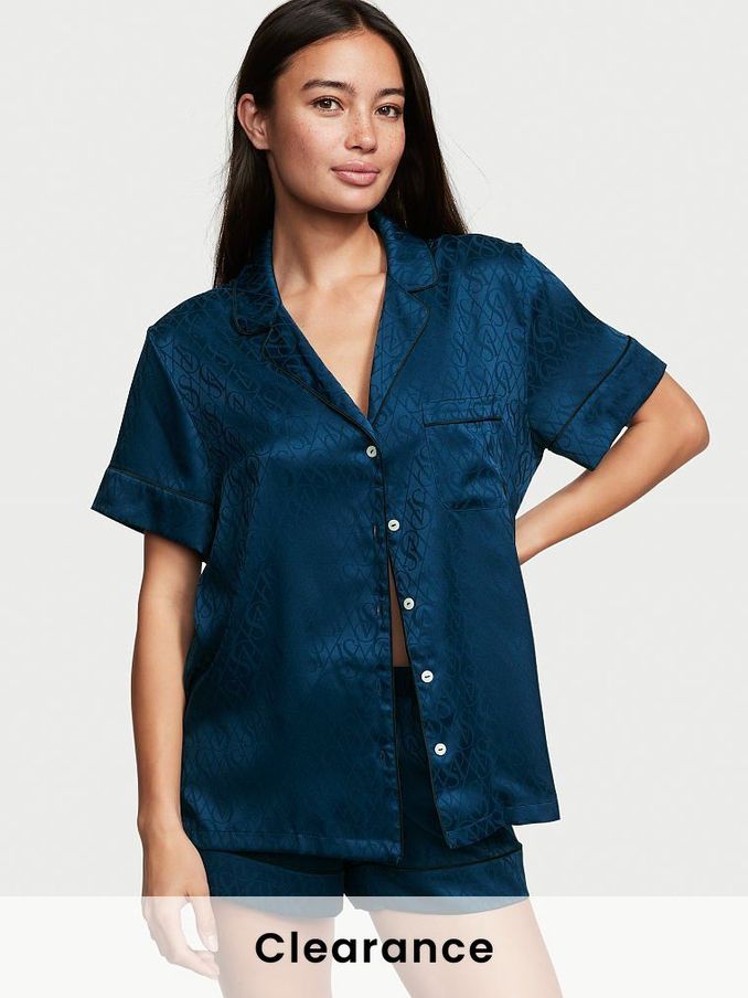 Academy Blue Logo Satin Short Pyjamas (Q13767) | £30