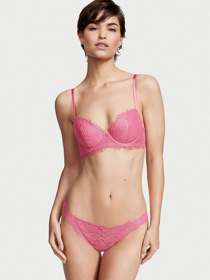 Dahlia Pink Lace Thong Knickers (Q13894) | £5
