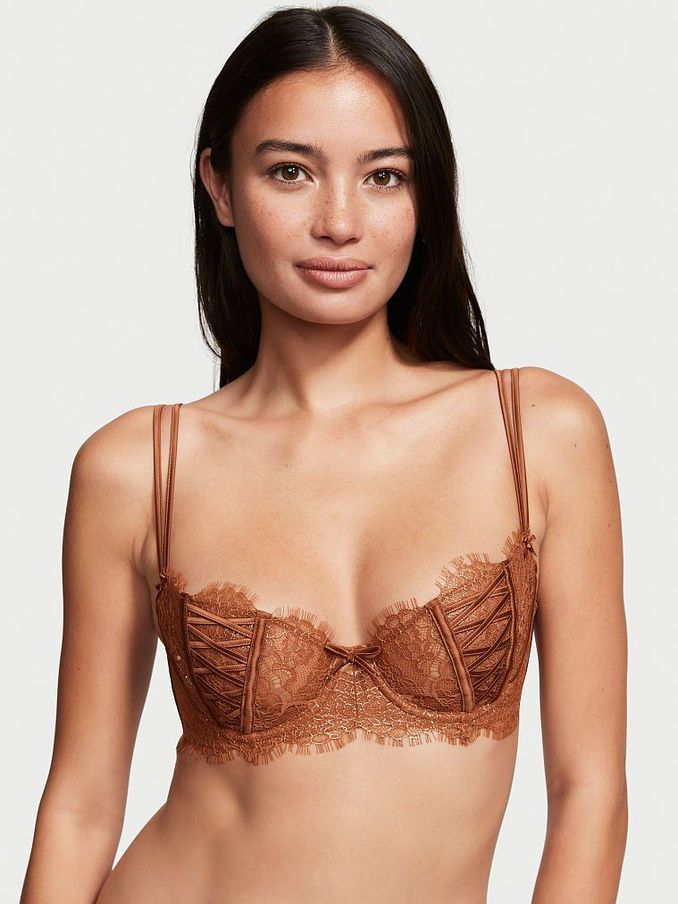 Caramel Kiss Brown Lace Unlined Balcony Bra (Q13904) | £15