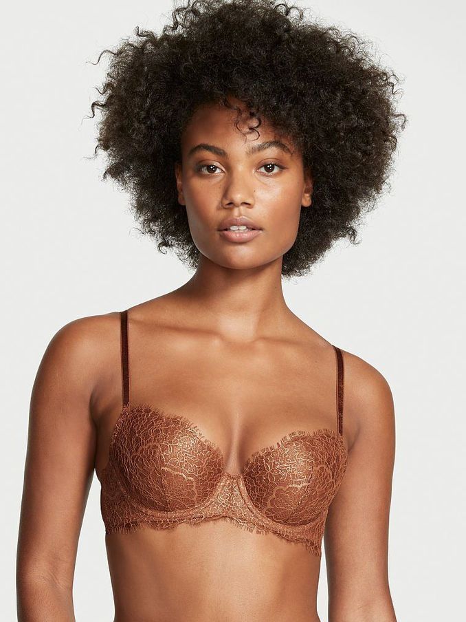 Caramel Kiss Brown Lightly Lined Lace Demi Bra (Q13942) | £15
