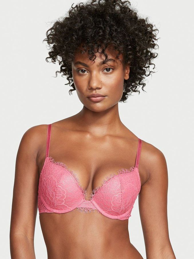 Dahlia Pink Lace Push Up Bra (Q13943) | £20