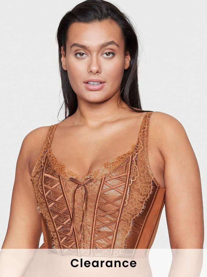 Caramel Kiss Brown Unlined Lace Up Corset Bra Top (Q13944) | £15