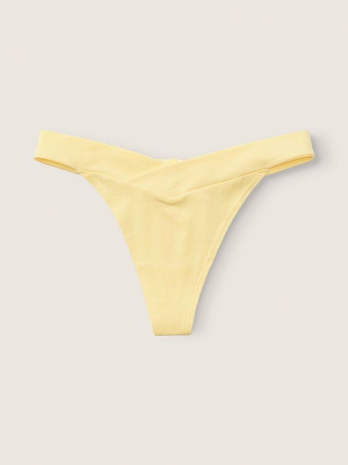 Pale Yellow Crossover Cotton Thong Knickers (Q13950) | £3