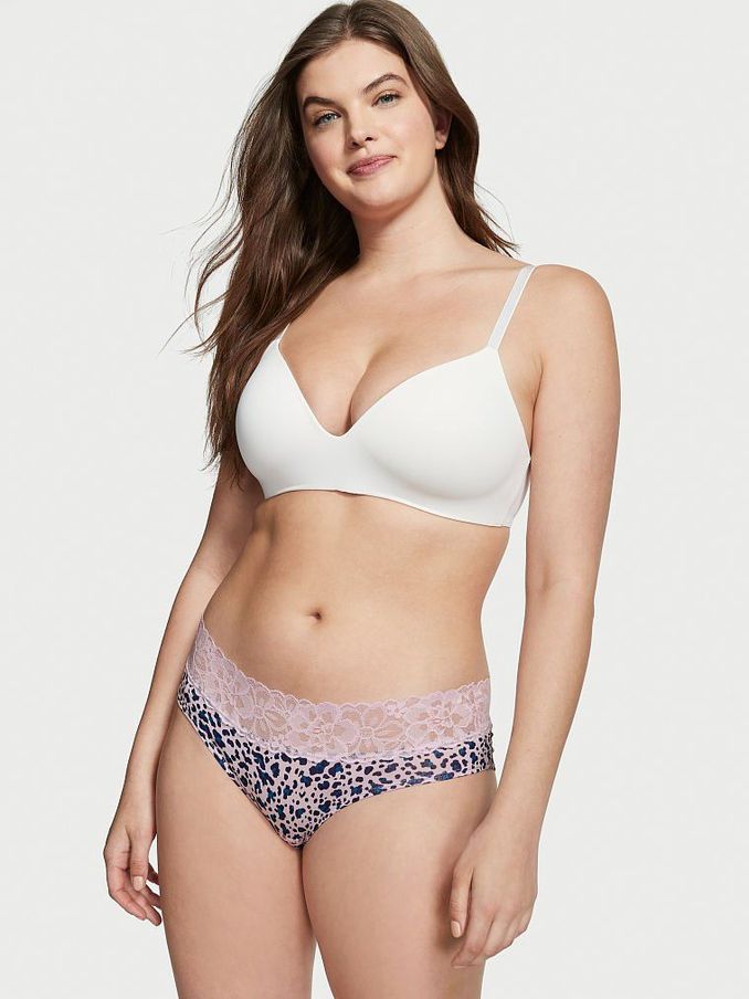 Soft Lavender Animal Print Lace Waist Cotton Hiphugger Panty (Q15083) | £3