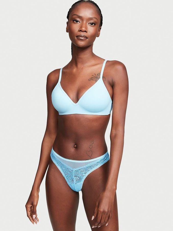 Chambray Blue Lace Thong Panty (Q15116) | £3