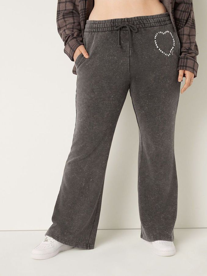 Pure Black Wash with Graphic High Waist Flare Jogger (Q16191) | £23