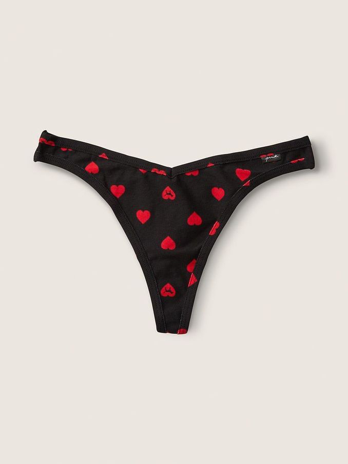 Pure Black and Red Heart VDay Cotton Thong (Q16849) | £4