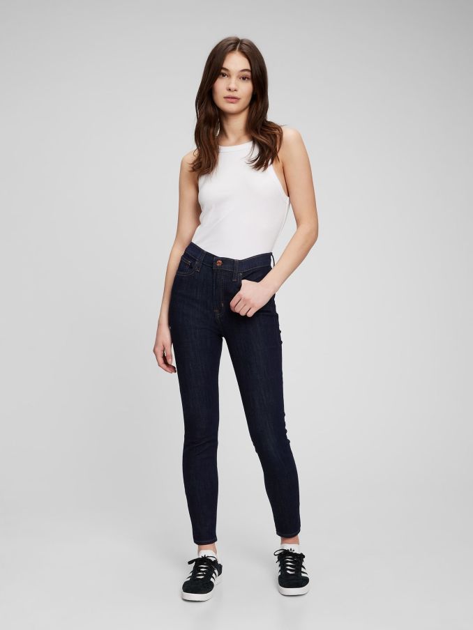 Dark Indigo Blue High Waisted Stretch True Skinny Jeans (Q18571) | £45
