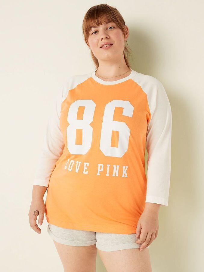 Citrus Orange Colorblock Cotton / Sleeve Campus Baseball TShirt (Q19464) | £10