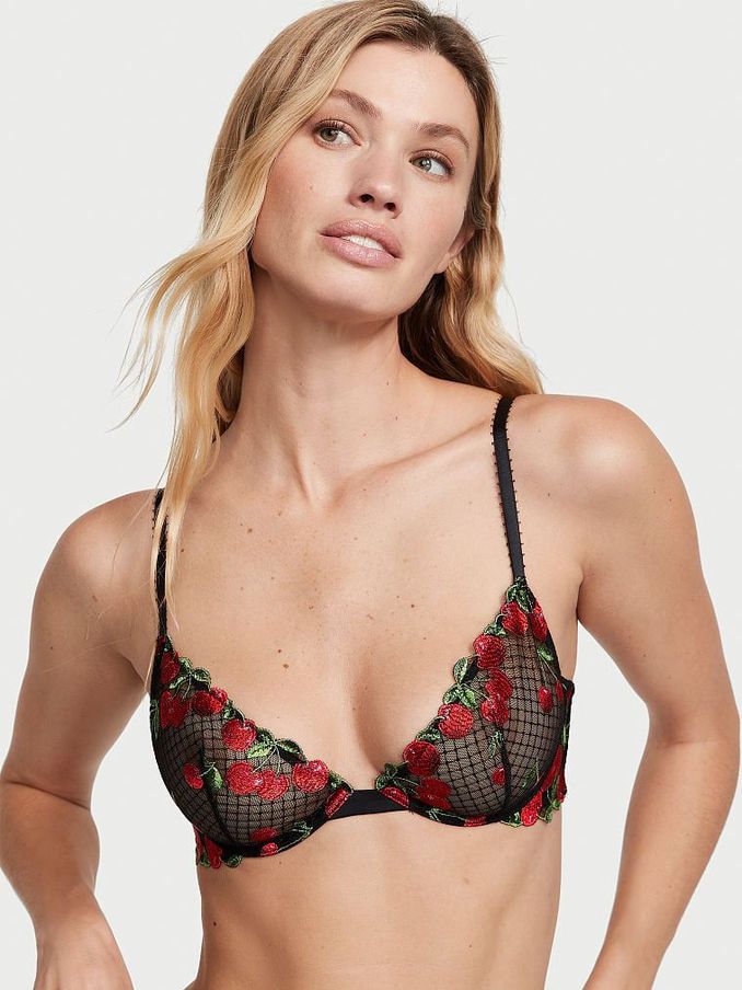 Cherry Black Unlined Demi Embroidered Bra (Q19709) | £23