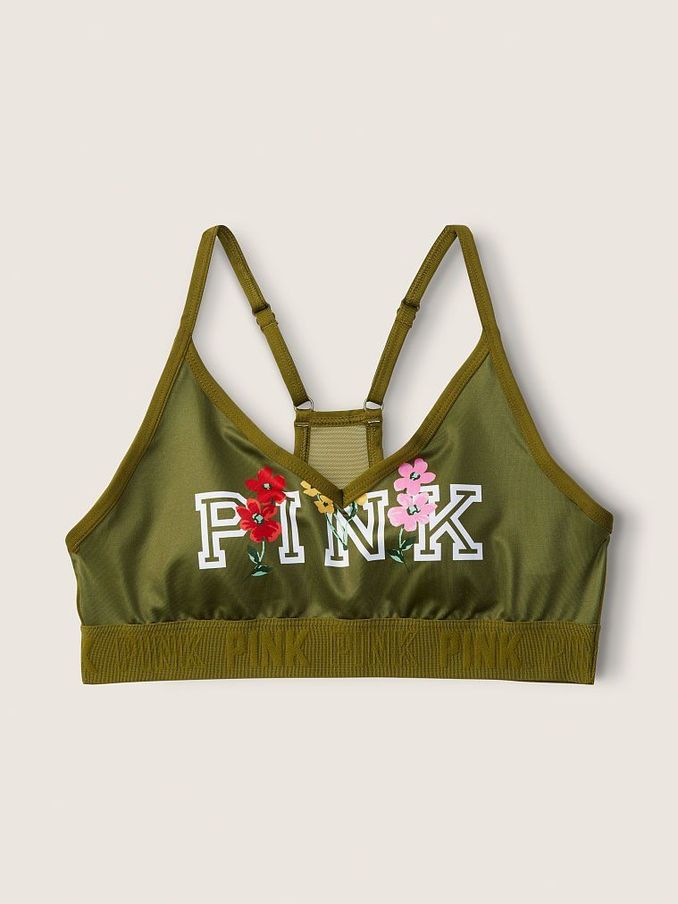 Hazel Green Floral Logo Lightly Lined Low Impact Sports Bra (Q19831) | £14
