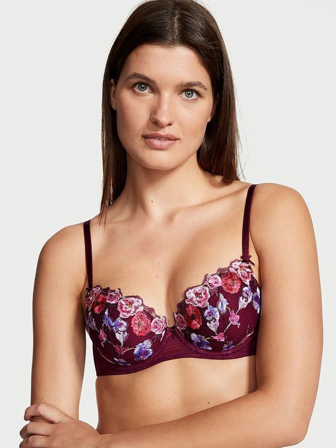 Burgundy Purple Embroidered Lightly Lined Demi Bra (Q20114) | £15