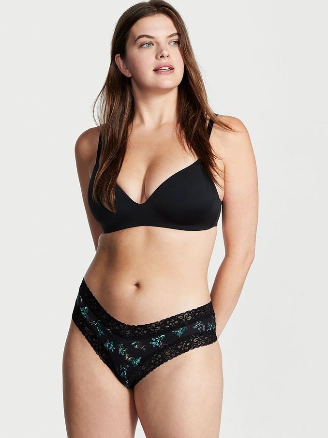 Black Butterflies Lace Waist Cotton Cheeky Knickers (Q20135) | £3