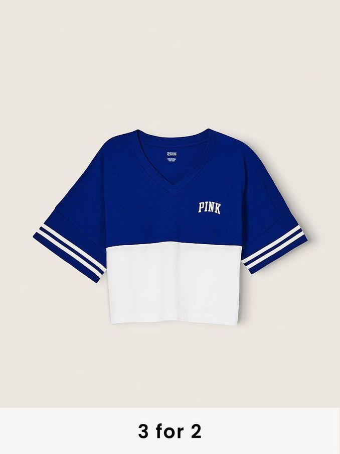 Beaming Blue Colorblock Cotton Oversized Crop Top (Q20414) | £10