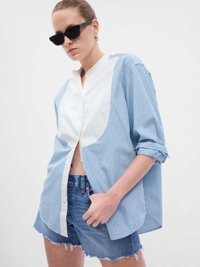 Blue Organic Cotton Stripe Oversized Shirt (Q20669) | £16