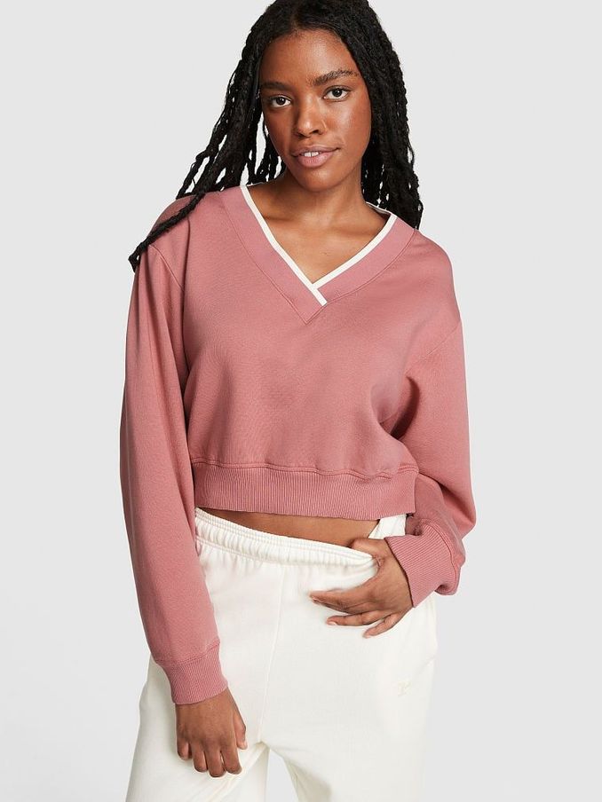Soft Begonia Pink Elevated Fleece V-Neck Sweat Top (Q22660) | £18