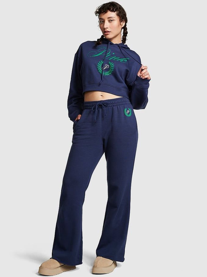 Midnight Navy Blue Fleece Wide Leg Joggers (Q22689) | £19
