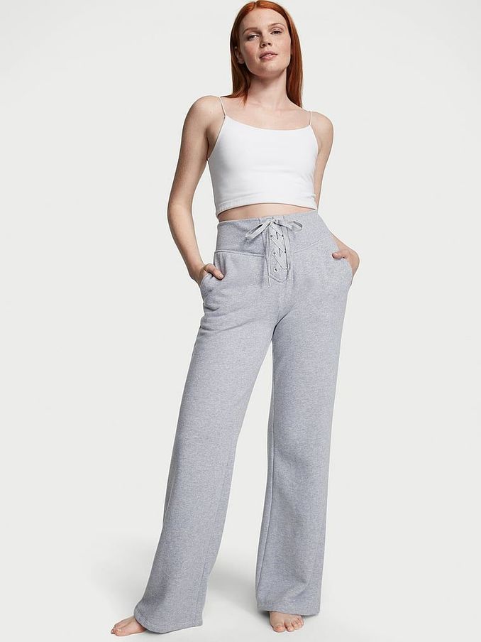 Medium Heather Grey Lace Up Wide Leg Joggers (Q22691) | £18