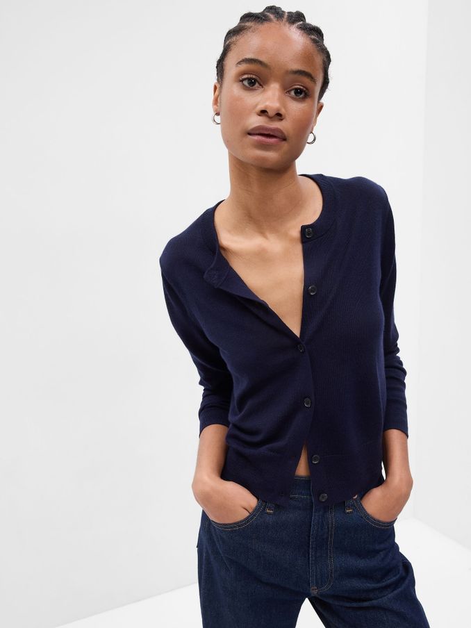 Blue Merino Wool Short Cardigan (Q23643) | £25