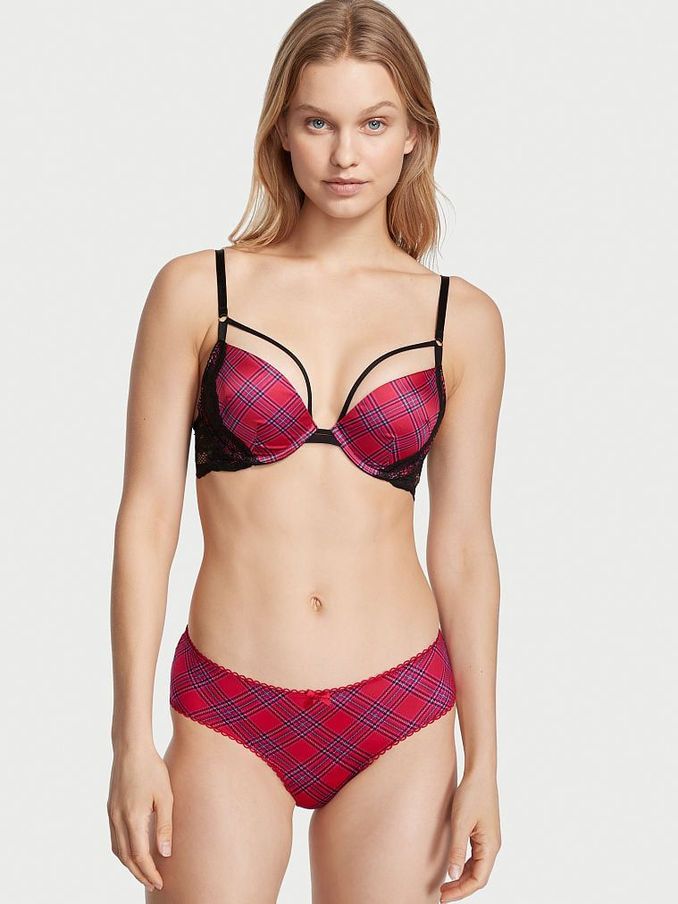 Tartan Red Very Sexy Mesh Satin Bow Cutout Back Open Panty (Q24508) | £5