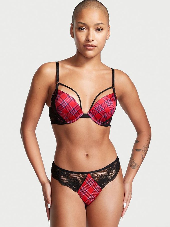 Red Lace Plaid Thong Lace Thong Knickers (Q24537) | £5