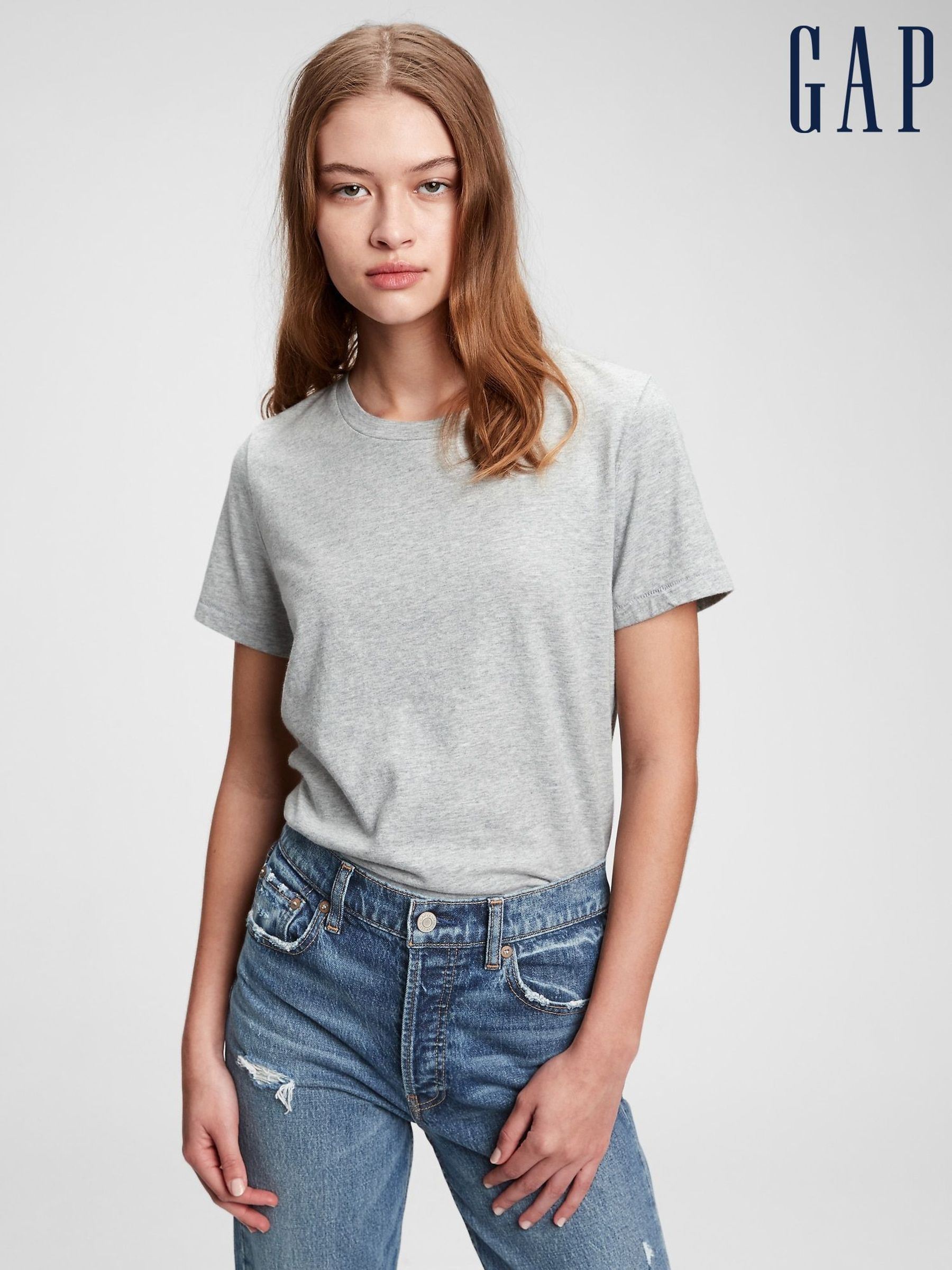 Light Grey Vintage 100% Organic Cotton Crew Neck Short Sleeve T-Shirt (Q25711) | £18