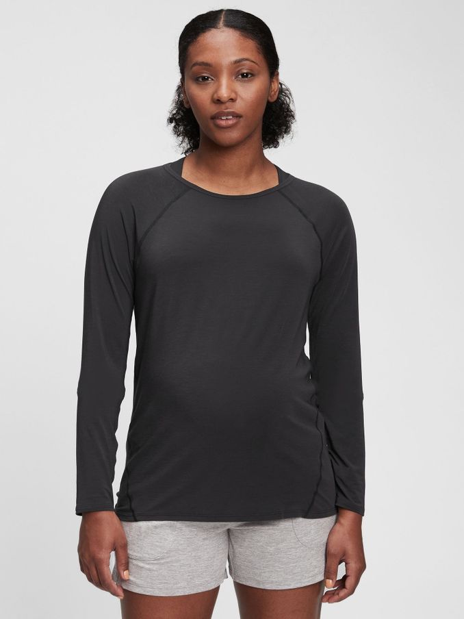 Black Maternity Breathable Long Sleeve Crew Neck T-Shirt (Q25719) | £7