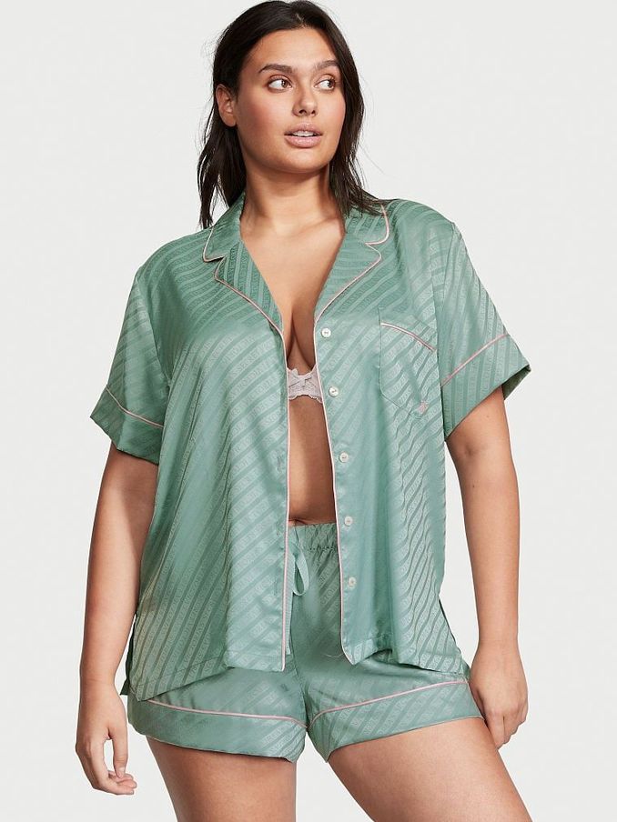 Sage Dust Green Satin Short Pyjamas (Q26460) | £39
