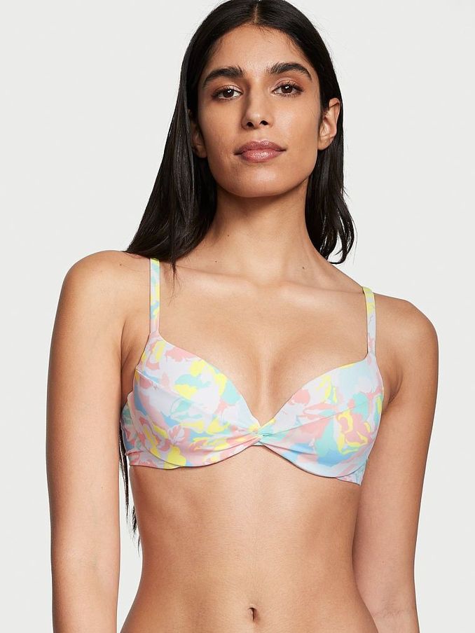 White Camo Floral Push Up Swim Bikini Top (Q27216) | £25