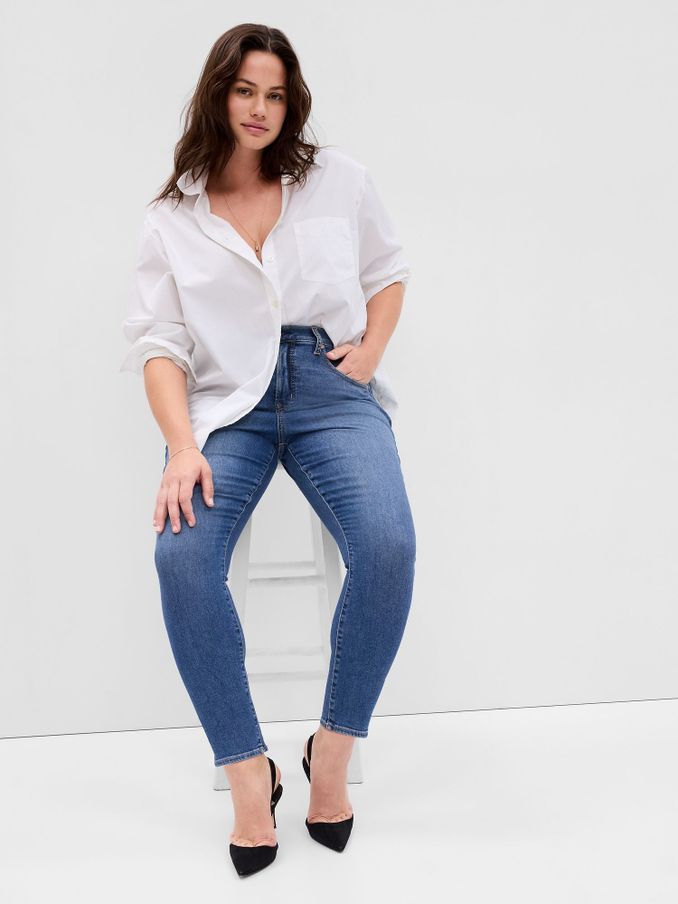 Mid Indigo Blue High Waisted True Stretch Skinny Jeans (Q27875) | £55