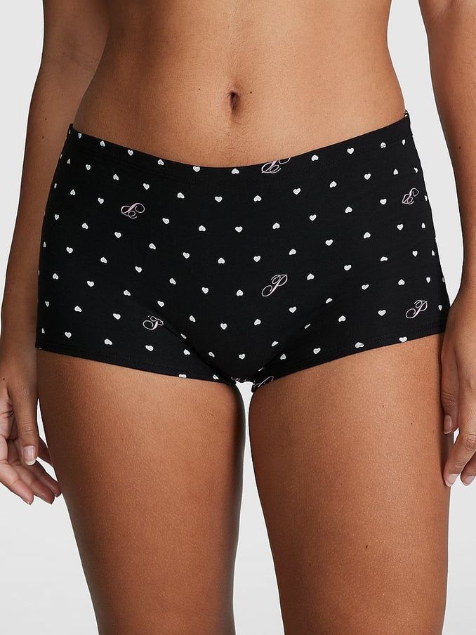 Pure Black Hearts Cotton Boyshort Knickers (Q28447) | £4