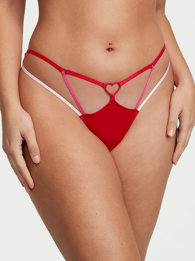Lipstick Red Thong Strappy Heart Knickers (Q28684) | £9