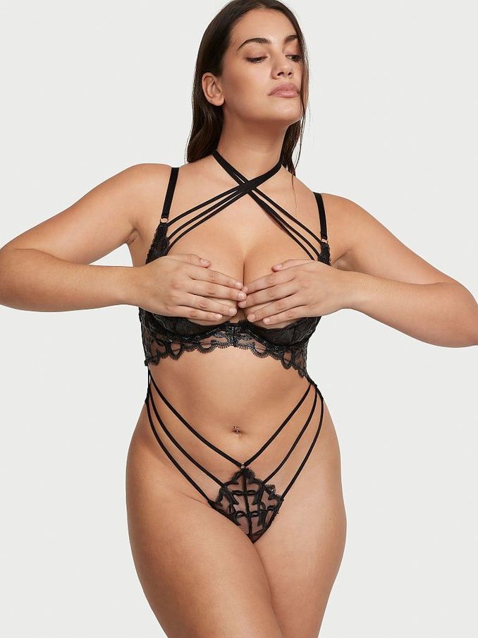 Black Chain Heart Crotchless Bodysuit (Q29336) | £42