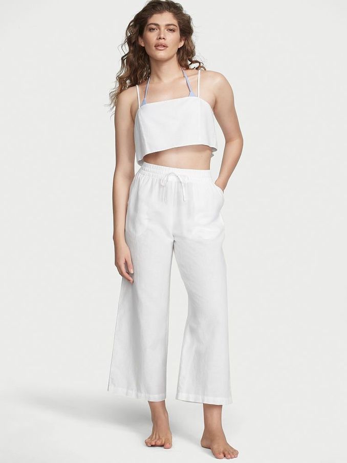 White Linen Crop Top (Q29669) | £10