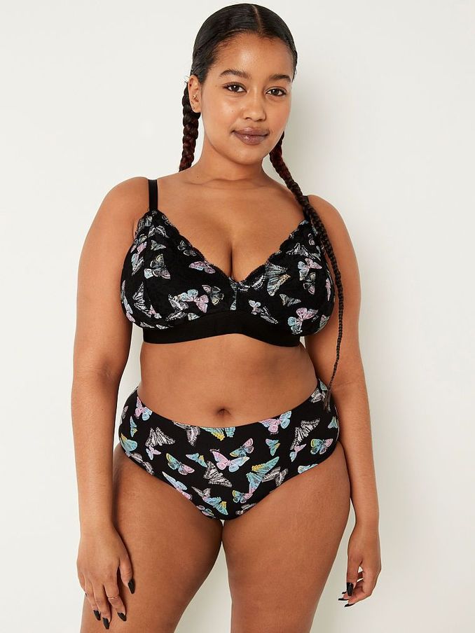 Pure Black Butterfly Fuller Cup Lace Unlined Triangle Bralette (Q29877) | £14