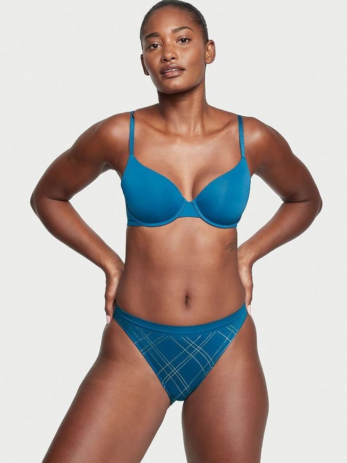 Blue Shimmery Plaid Seamless Bikini Panty (Q31399) | £5
